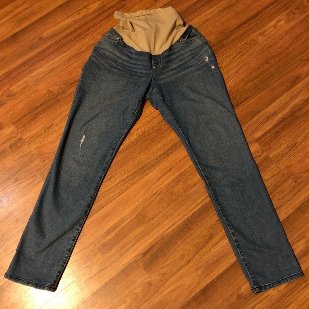 Indigo Blue Maternity Pants Light Wash Denim Jeans With Belly Band | Size Matern